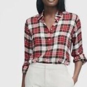 NEW BANANA REPUBLIC RAYON CLASSIC TARTAN PLAID BUTTON DOWN